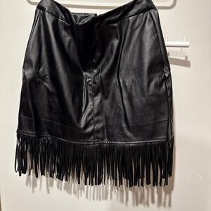 Vegan leather black fringe mini skirt